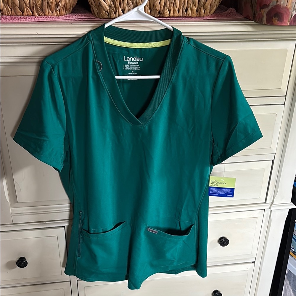 Landau Women's Hunter Green V-Neck Scrub Top